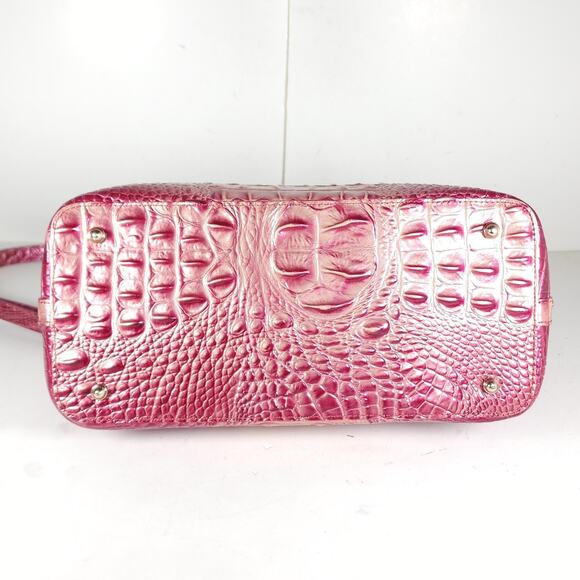 BRAHMIN DUXBURY Medium Pink BLUSH Leather Croc Embossed Ombre Satchel Handbag - Picture 7 of 16